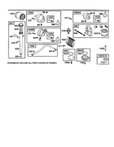 Oil Filter And Pump Adapter Diagram and Parts List for 422700-422799 2107- 2281- 2500 Briggs and Stratton Engine